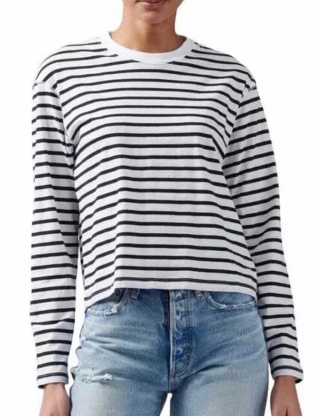 ATM Anthony Thomas Melillo White and Black Striped Long-Sleeve M
